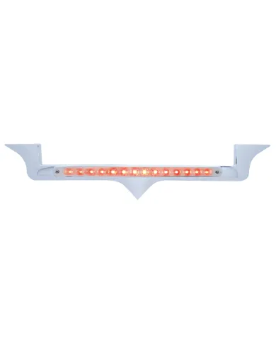 UP37821-Chrome Hood Emblem Trim With 14 LED Light Bar For Kenworth - Red LED/Chrome Lens