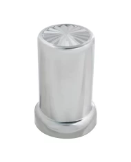 CR. PL. 33MM PIN WHEEL PUSH-ON NUT COVER W/FLANGE, 3-3/8" (H) CR. PL. 33MM PIN WHEEL PUSH-ON NUT COVER W/FLANGE, 3-3/8" (H)