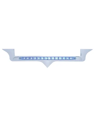 UP37822-Chrome Hood Emblem Trim With 14 LED Light Bar For Kenworth - Blue LED/Clear Lens