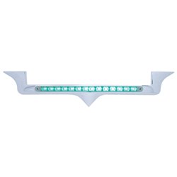 UP37823-Chrome Hood Emblem Trim With 14 LED Light Bar For Kenworth - Green LED/Clear Lens