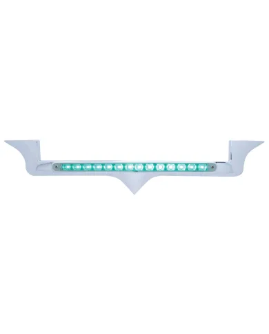 UP37823-Chrome Hood Emblem Trim With 14 LED Light Bar For Kenworth - Green LED/Clear Lens