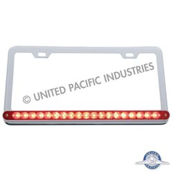 UP37947-Chrome License Plate Frame With 19 LED 12" Reflector Light Bar - Red LED/Red Lens