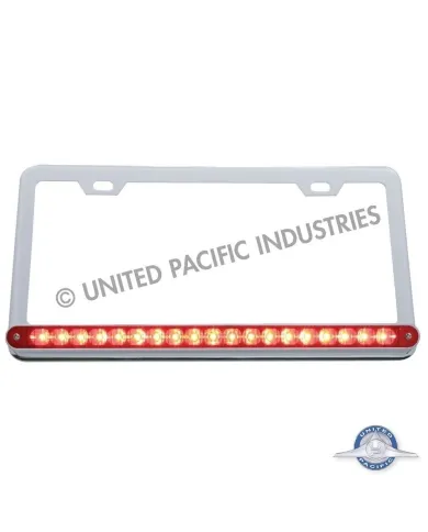 UP37947-Chrome License Plate Frame With 19 LED 12" Reflector Light Bar - Red LED/Red Lens