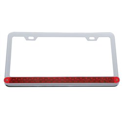 UP37947-Chrome License Plate Frame With 19 LED 12" Reflector Light Bar - Red LED/Red Lens
