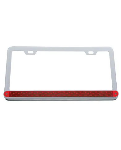 UP37947-Chrome License Plate Frame With 19 LED 12" Reflector Light Bar - Red LED/Red Lens