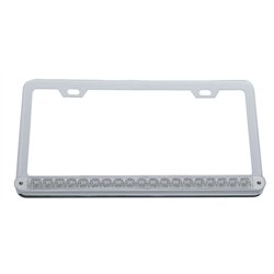 UP37948-Chrome License Plate Frame With 19 LED 12" Reflector Light Bar - Amber LED/Clear Lens