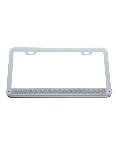 UP37948-Chrome License Plate Frame With 19 LED 12" Reflector Light Bar - Amber LED/Clear Lens