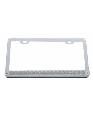 UP37949-Chrome License Plate Frame With 19 LED 12" Reflector Light Bar - Red LED/Clear Lens