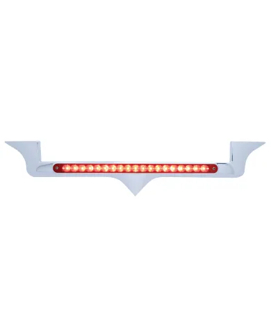 UP37971-Chrome Hood Emblem Trim With 19 LED Reflector Light Bar For Kenworth - Red LED/Red Lens