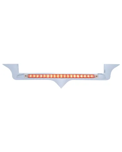 UP37972-Chrome Hood Emblem Trim With 19 LED Reflector Light Bar For Kenworth - Red LED/Clear Lens