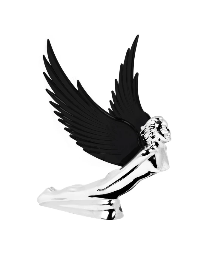 CR FLYING GODDESS HOOD ORN W/ BLACK WINDRIDERS, ILLUM. 8"X8"