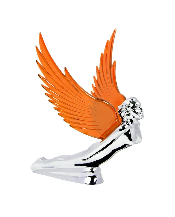 CR FLYING GODDESS HOOD ORN W/ AMBER WINDRIDERS, ILLUM. 8"X8"