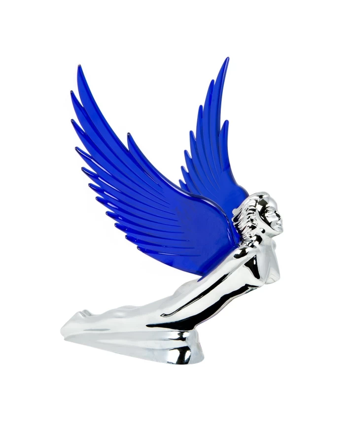 CR FLYING GODDESS HOOD ORN W/ BLUE WINDRIDERS, ILLUM. 8"X8"