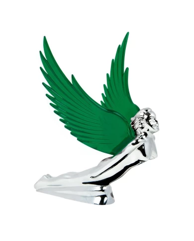 CR FLYING GODDESS HOOD ORN W/ GREEN WINDRIDERS, ILLUM. 8"X8" CR FLYING GODDESS HOOD ORN W/ GREEN WINDRIDERS, ILLUM. 8"X8"