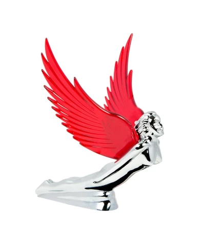 CR FLYING GODDESS HOOD ORN W/ RED WINDRIDERS, ILLUM. 8"X8" CR FLYING GODDESS HOOD ORN W/ RED WINDRIDERS, ILLUM. 8"X8"