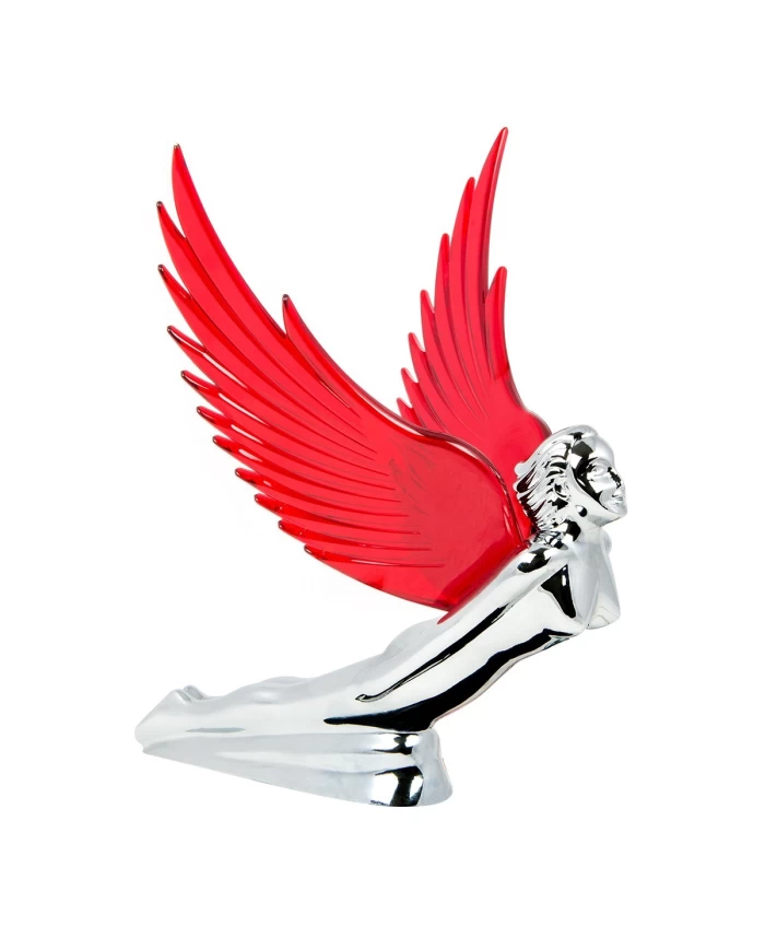 CR FLYING GODDESS HOOD ORN W/ RED WINDRIDERS, ILLUM. 8"X8"