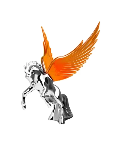 CR FIGHTING STALLION HOOD ORN W/ AMBER WINDRIDERS, 6.5"X7.5" CR FIGHTING STALLION HOOD ORN W/ AMBER WINDRIDERS, 6.5"X7.5"