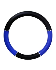 18" DELUXE STEERING WHEEL CVR BLACK & BLUE W/ CHROME TRIM 18" DELUXE STEERING WHEEL CVR BLACK & BLUE W/ CHROME TRIM