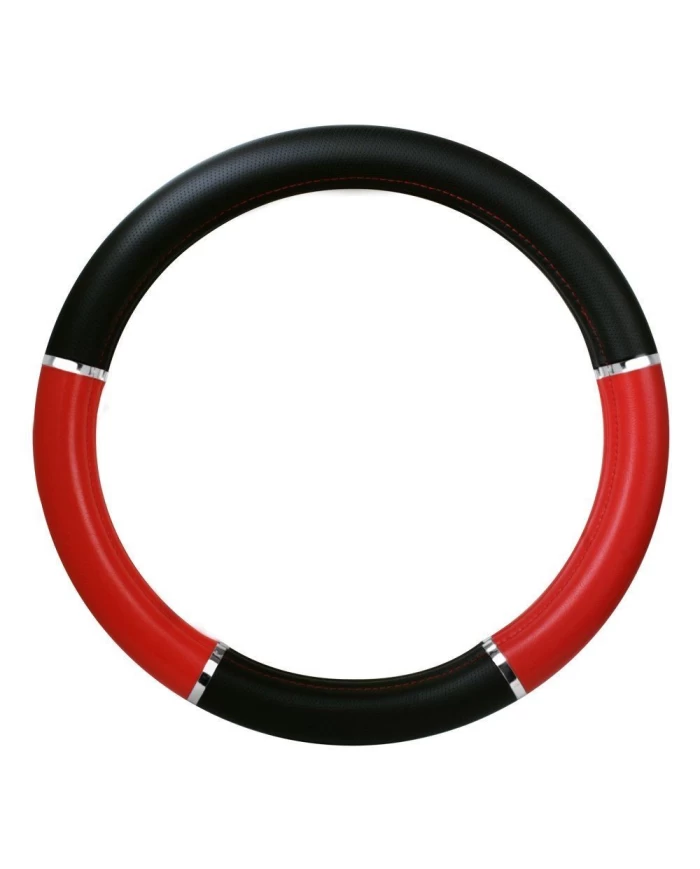 18" DELUXE STEERING WHEEL CVR BLACK & RED W/ CHROME TRIM 18" DELUXE STEERING WHEEL CVR BLACK & RED W/ CHROME TRIM
