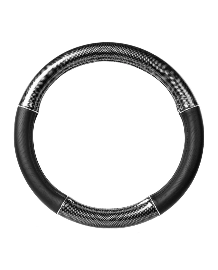 18" DELUXE STEERING WHEEL CVR BLACK CARBON W/ CHROME TRIM
