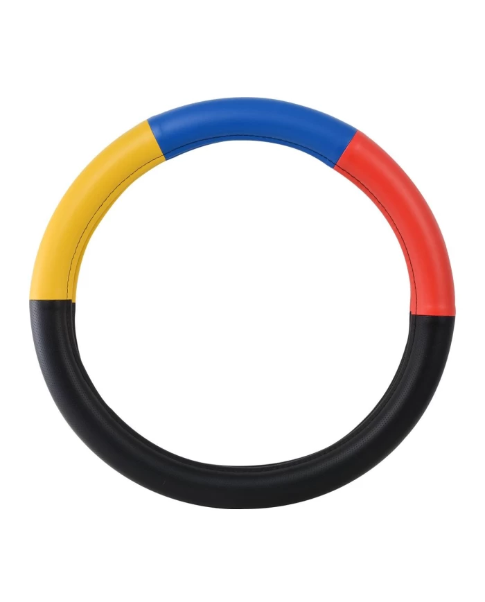 18" DELUXE STEERING WHEEL CVR HALF BLACK W/RED/BLUE/YELLOW 18" DELUXE STEERING WHEEL CVR HALF BLACK W/RED/BLUE/YELLOW