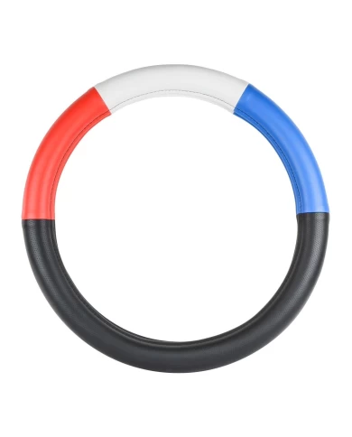 18" DELUXE STEERING WHEEL CVR HALF BLACK W/RED, WHITE & BLUE 18" DELUXE STEERING WHEEL CVR HALF BLACK W/RED, WHITE & BLUE