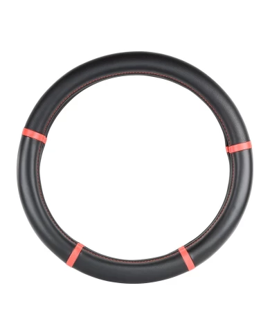 18" DELUXE STEERING WHEEL CVR FULL BLACK W/ RED TRIMS 18" DELUXE STEERING WHEEL CVR FULL BLACK W/ RED TRIMS