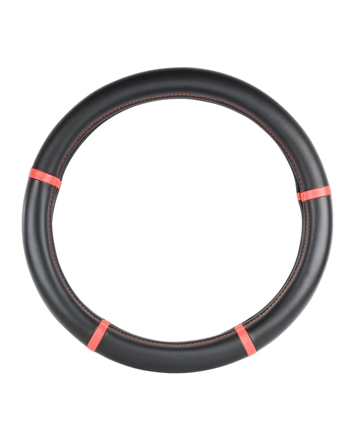 18" DELUXE STEERING WHEEL CVR FULL BLACK W/ RED TRIMS 18" DELUXE STEERING WHEEL CVR FULL BLACK W/ RED TRIMS