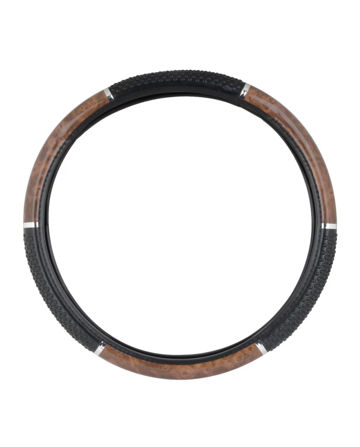 18" STEERING WHEEL COVER LIGHT WOOD W/BLACK HAND GRIPS