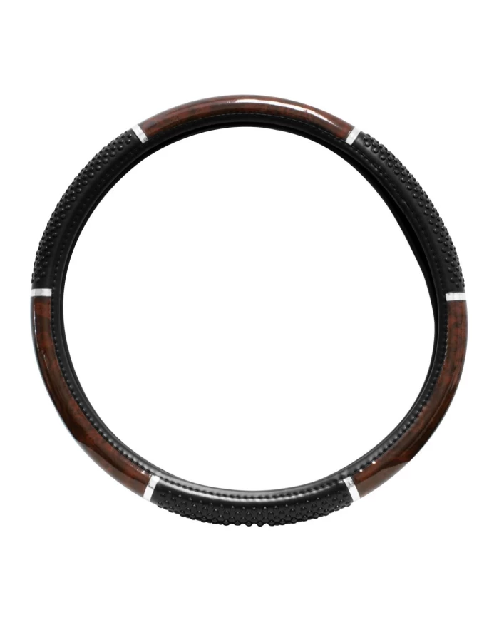 18" STEERING WHEEL COVER DARK WOOD W/BLACK HAND GRIPS 18" STEERING WHEEL COVER DARK WOOD W/BLACK HAND GRIPS