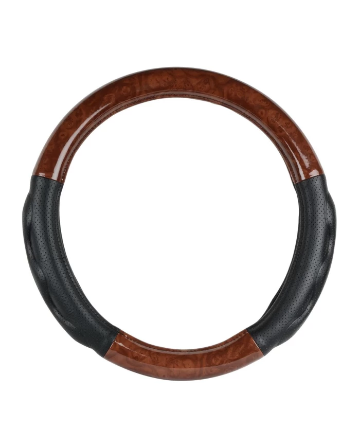 18" DELUXE+ STEERING WHEEL CVR DARK WOOD W/BLACK COMFORT PAD