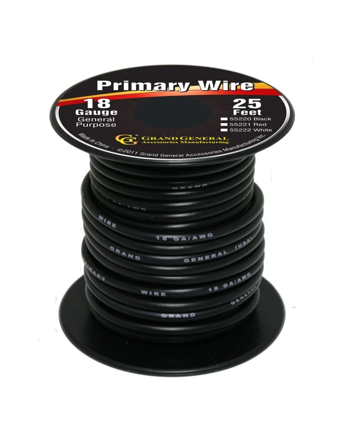 BLACK 18GA PRIMARY WIRE, 25FT ROLL W/ SPOOL