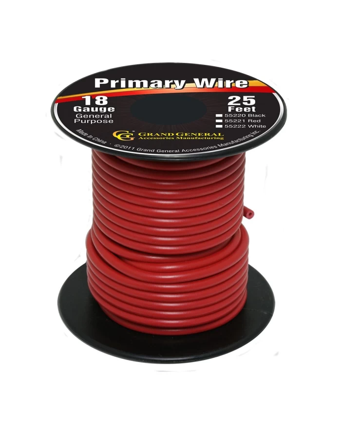 RED 18GA PRIMARY WIRE, 25FT ROLL W/ SPOOL