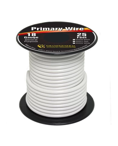 WHITE 18GA PRIMARY WIRE, 25FT ROLL W/ SPOOL WHITE 18GA PRIMARY WIRE, 25FT ROLL W/ SPOOL