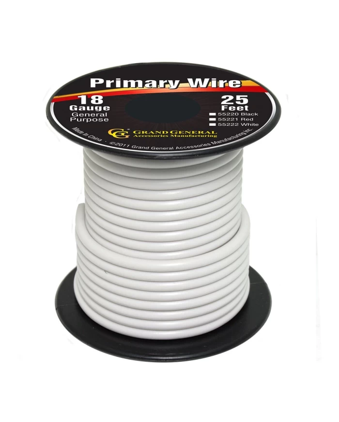 WHITE 18GA PRIMARY WIRE, 25FT ROLL W/ SPOOL