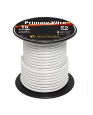 WHITE 18GA PRIMARY WIRE, 25FT ROLL W/ SPOOL