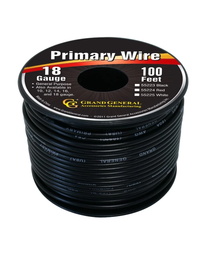 BLACK 18GA PRIMARY WIRE, 100FT ROLL W/ SPOOL BLACK 18GA PRIMARY WIRE, 100FT ROLL W/ SPOOL