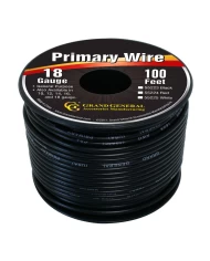 BLACK 18GA PRIMARY WIRE, 100FT ROLL W/ SPOOL BLACK 18GA PRIMARY WIRE, 100FT ROLL W/ SPOOL