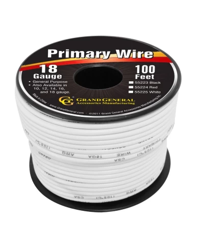 WHITE 18GA PRIMARY WIRE, 100FT ROLL W/ SPOOL WHITE 18GA PRIMARY WIRE, 100FT ROLL W/ SPOOL
