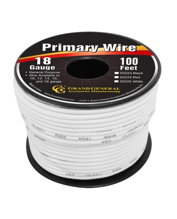 WHITE 18GA PRIMARY WIRE, 100FT ROLL W/ SPOOL