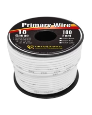 WHITE 18GA PRIMARY WIRE, 100FT ROLL W/ SPOOL