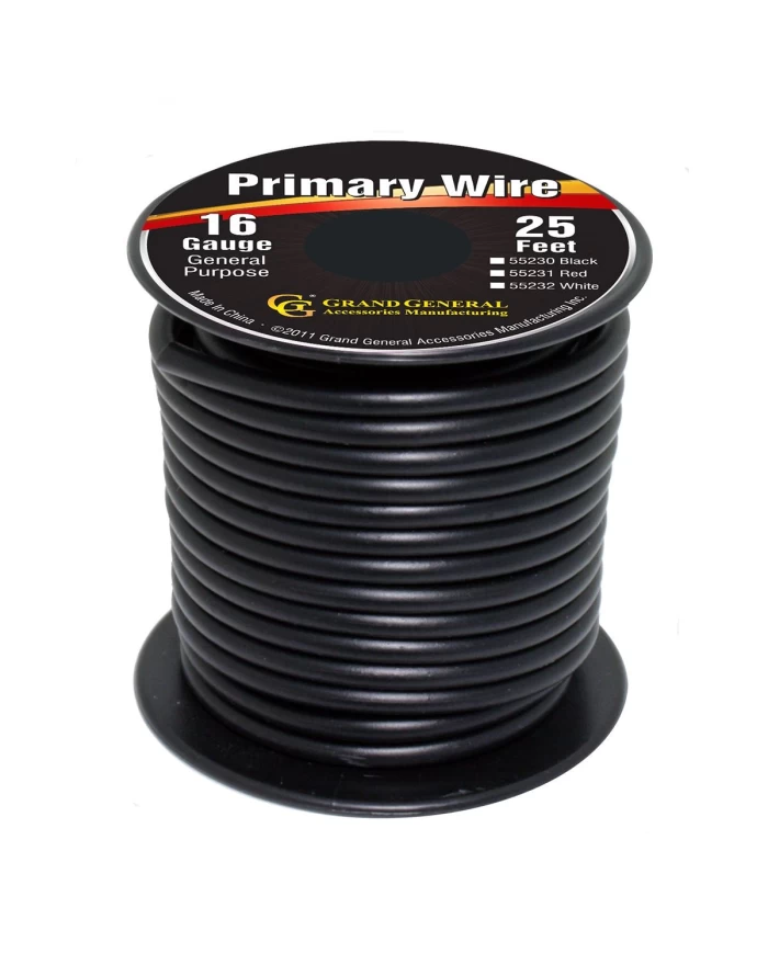 BLACK 16GA PRIMARY WIRE, 25FT ROLL W/ SPOOL