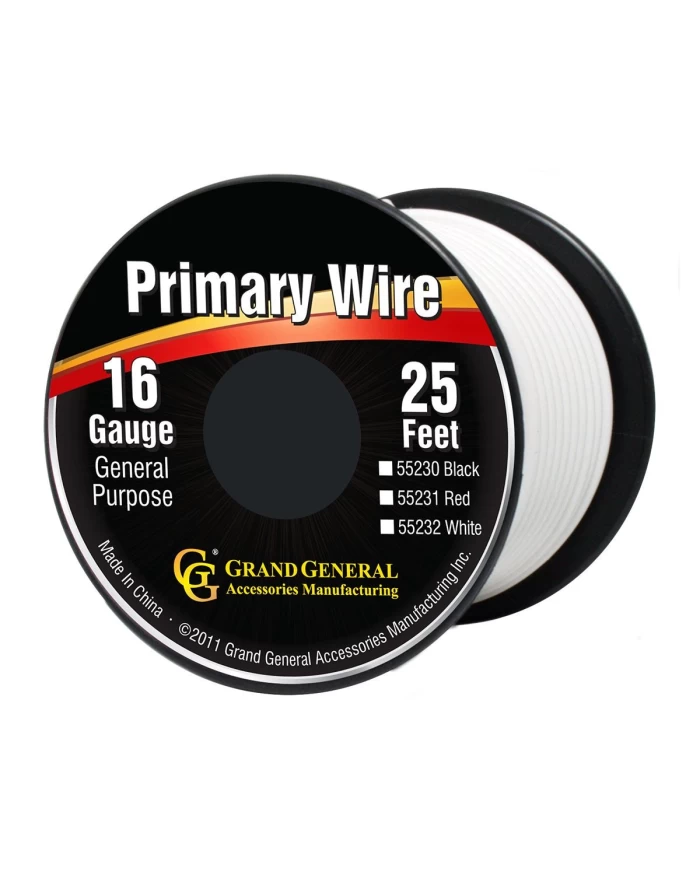 WHITE 16GA PRIMARY WIRE, 25FT ROLL W/ SPOOL