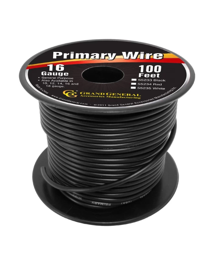 BLACK 16GA PRIMARY WIRE, 100FT ROLL W/ SPOOL