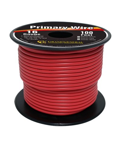 RED 16GA PRIMARY WIRE, 100FT ROLL W/ SPOOL RED 16GA PRIMARY WIRE, 100FT ROLL W/ SPOOL