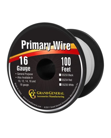 WHITE 16GA PRIMARY WIRE, 100FT ROLL W/ SPOOL WHITE 16GA PRIMARY WIRE, 100FT ROLL W/ SPOOL