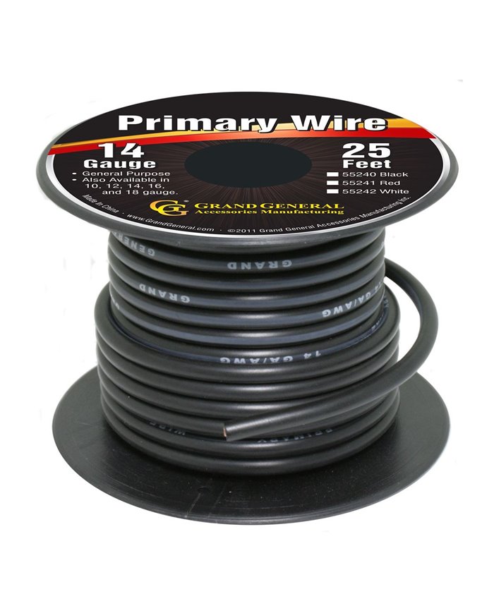 BLACK 14GA PRIMARY WIRE, 25FT ROLL W/ SPOOL