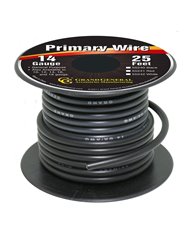 BLACK 14GA PRIMARY WIRE, 25FT ROLL W/ SPOOL