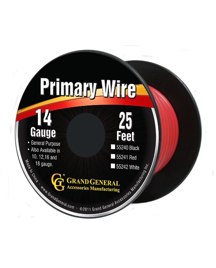 RED 14GA PRIMARY WIRE, 25FT ROLL W/ SPOOL