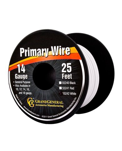 WHITE 14GA PRIMARY WIRE, 25FT ROLL W/ SPOOL WHITE 14GA PRIMARY WIRE, 25FT ROLL W/ SPOOL